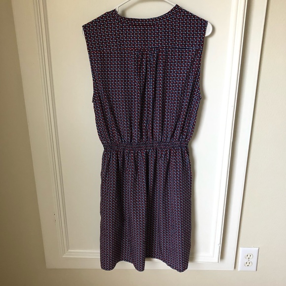 Ike Behar Blue Red White Sleeveless Elastic Waist Summer Dress Large L - Picture 2 of 8